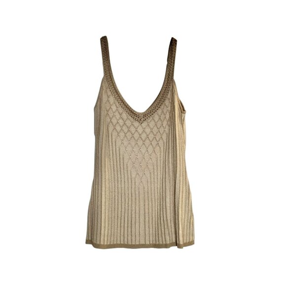 VTG Y2K Fairy Goth Grunge White House Black Market Gold Crochet Trim Top XS NWT - Picture 1 of 7